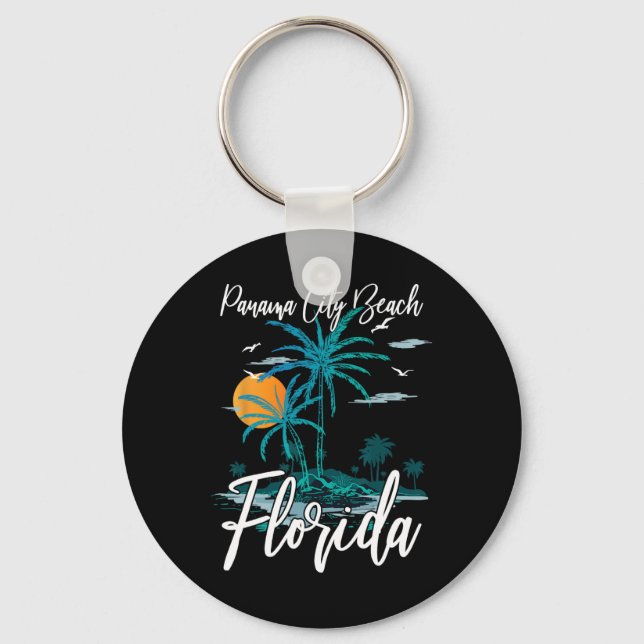 Family Vacation Retro Sunset Florida Panama City B Key Ring (Front)