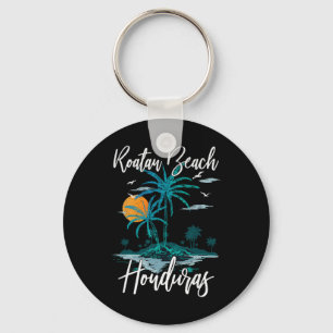 Family Vacation Retro Sunset Honduras Roatan Beach Key Ring