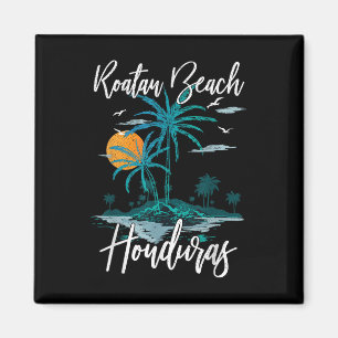 Family Vacation Retro Sunset Honduras Roatan Beach Magnet