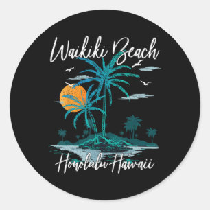 Family Vacation Retro Sunset Honolulu Hawaii Waiki Classic Round Sticker