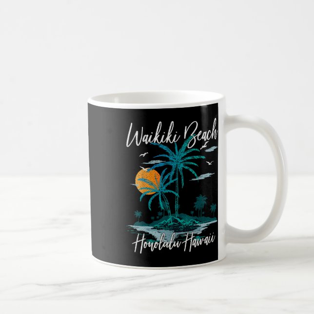 Family Vacation Retro Sunset Honolulu Hawaii Waiki Coffee Mug (Right)