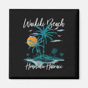 Family Vacation Retro Sunset Honolulu Hawaii Waiki Magnet