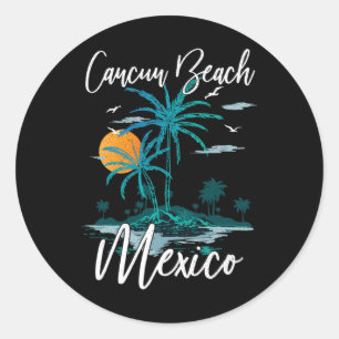 Family Vacation Retro Sunset Mexico Cancun Beach Classic Round Sticker