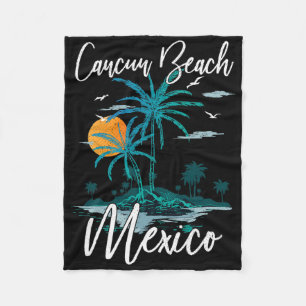 Family Vacation Retro Sunset Mexico Cancun Beach  Fleece Blanket