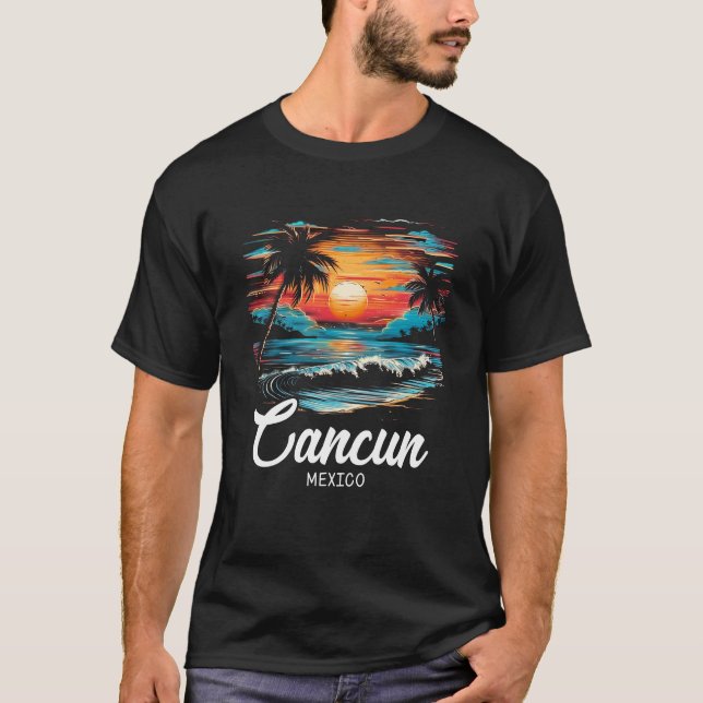 Family Vacation Retro Sunset Mexico Cancun Shirt & (Front)