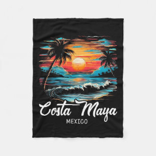 Family Vacation Retro Sunset Mexico Costa Maya Fleece Blanket