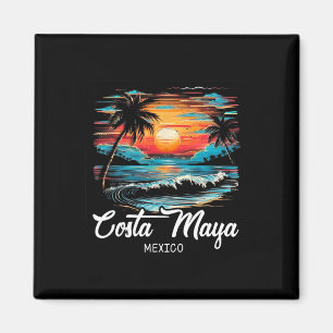 Family Vacation Retro Sunset Mexico Costa Maya Magnet