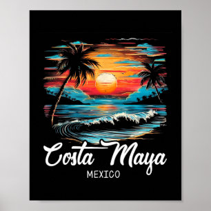 Family Vacation Retro Sunset Mexico Costa Maya  Poster