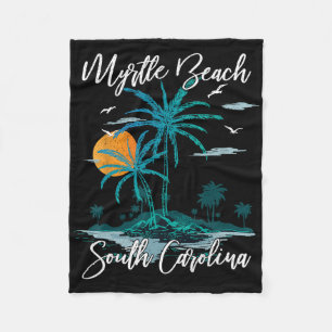 Family Vacation Retro Sunset South Carolina Myrtle Fleece Blanket