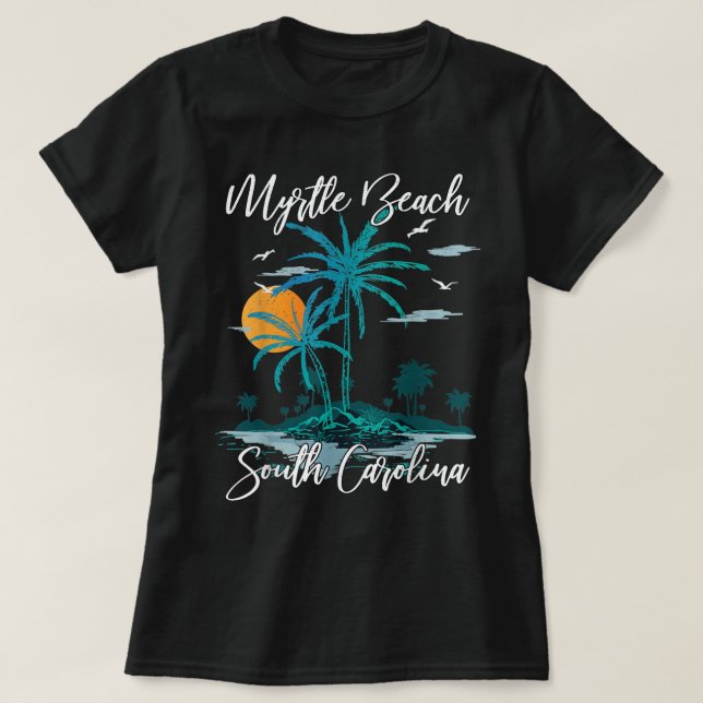 Family Vacation Retro Sunset South Carolina Myrtle T-Shirt (Design Front)
