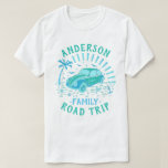 Family Vacation Road Trip Car | Personalised V2 T-Shirt<br><div class="desc">No family road trip is complete without matching t-shirts. These personalised tees show a vintage car, sun rays, a palm tree, and more details inspired by summer. The colour palette is sea green and blue on your choice of shirt colour. All text can be easily changed through the templates, including...</div>