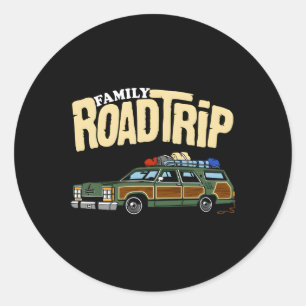 Family Vacation Road Trip Green Station Wagon Classic Round Sticker
