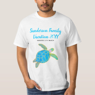 Family Vacation Sea Turtle Teal Blue T-Shirt