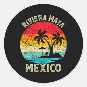 Family Vacation Vintage Retro Mexico Riviera Maya  Classic Round Sticker