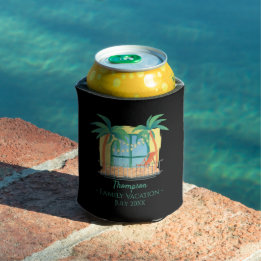 Family Vacation with Names and Initial Beach Can Cooler