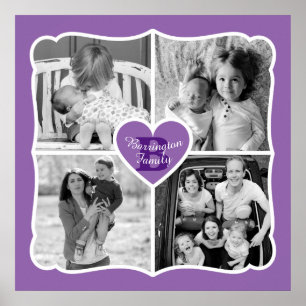 Family Valentine Instagram Heart Photo Grid Purple Poster