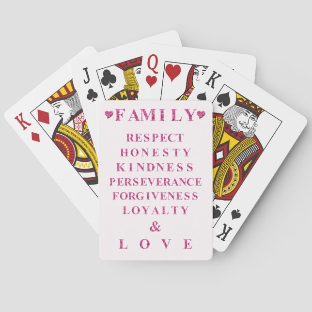 Family Values Game Night, Pink Hearts & Lettering Playing Cards (Back)