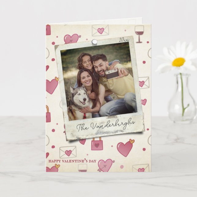 Family Vintage Retro Polaroid Photo Valentines Day Card (Small Plant)