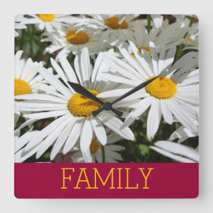 FAMILY wall clocks custom White Daisy Flowers