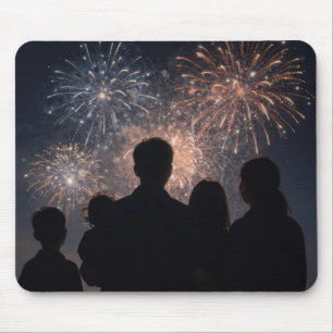Family Watching Fireworks Display Mouse Pad