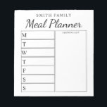 Family Weekly Meal Planner Notepad<br><div class="desc">Personalised Family Weekly Meal Planner. Create a custom meal planner for your family kitchen. Space to write meal plans for each day of the week. Also add groceries and more to the shopping list organiser. Features modern minimalist black and white design and pretty calligraphy script.</div>