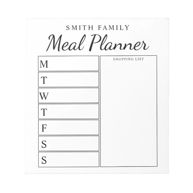 Family Weekly Meal Planner Notepad (Front)