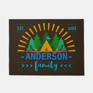 Family Whimsical Camping Theme Add Name Doormat