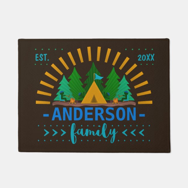 Family Whimsical Camping Theme | Add Name Doormat (Front)
