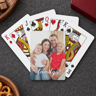 Family White Script Custom Photo Playing Cards