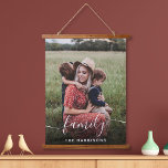 Family White Script Photo Overlay Monogram Hanging Tapestry<br><div class="desc">Create a custom hanging tapestry to celebrate your family. "family" overlays your photo in a stylish white script with swashes. Add your name in simple white typography.</div>