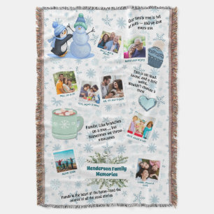 Family Winter Memories Collage – Snowflakes & Coco Throw Blanket
