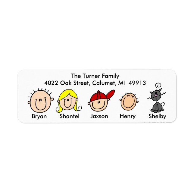Family With Cat Address Labels (Front)
