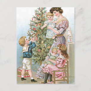 Family with Christmas Tree Holiday Postcard