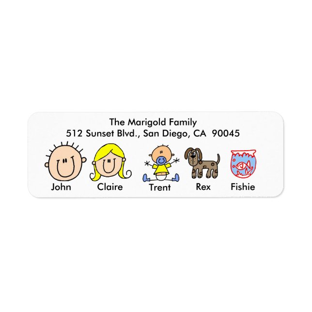 Family With Dog and Fish Address Labels (Front)