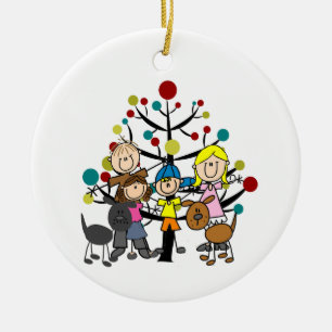 Family With Dogs and Tree Ceramic Ornament