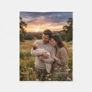 Family With Newborn Sunset Field Outdoor Nature Fl Fleece Blanket