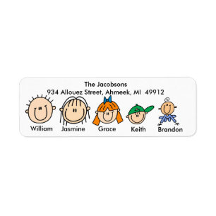 Family With Three Kids Address Labels