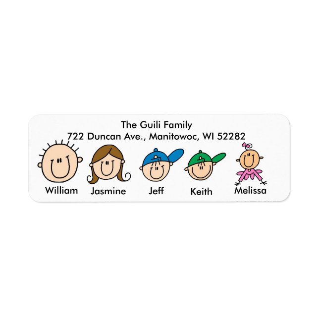 Family With Three Kids Address Labels (Front)