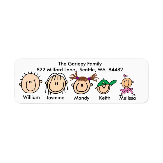 Family With Three Kids Address Labels (Front)