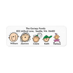Family With Three Kids Address Labels