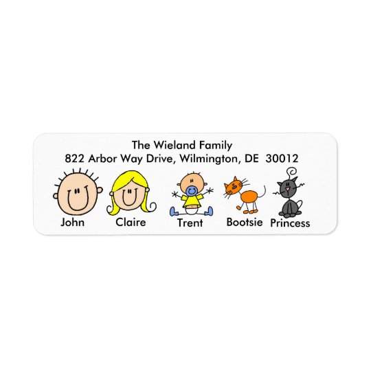 Family With Two Cats Address Labels
