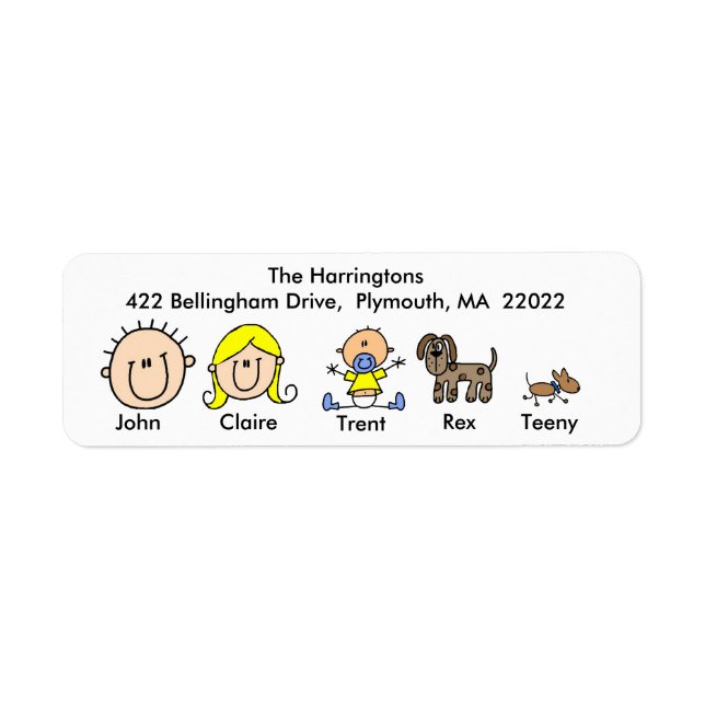 Family With Two Dogs Address Labels (Front)