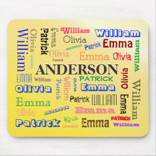 Family Word Cloud Lineage Name Collage Mouse Pad