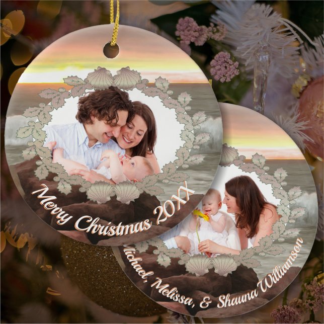 Family Wreath & Ocean 0893 Ceramic Ornament (Creator Uploaded)