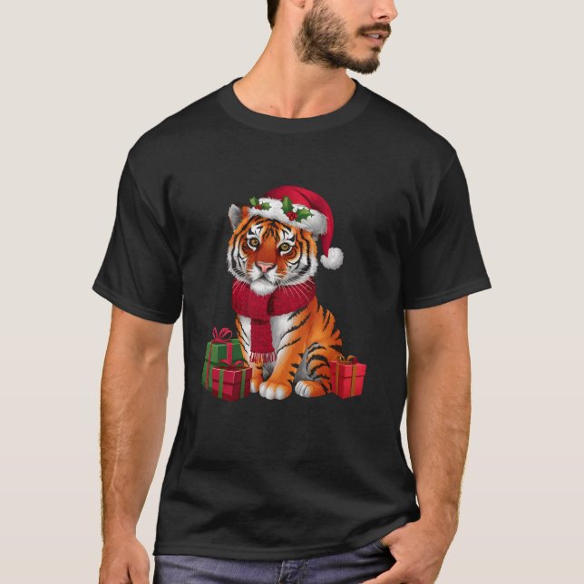Family Xmas Decoration Santa Bengal Tiger Christma T-Shirt (Front)