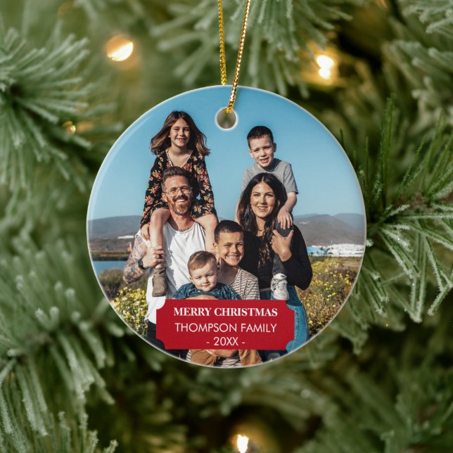 Family Xmas Photo Portrait Christmas Ceramic Ornament (Tree)