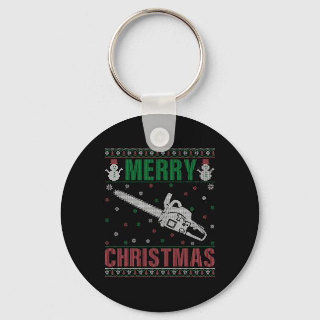 Family Xmas Pyjamas Matching Chainsaw Ugly Christm Key Ring (Front)