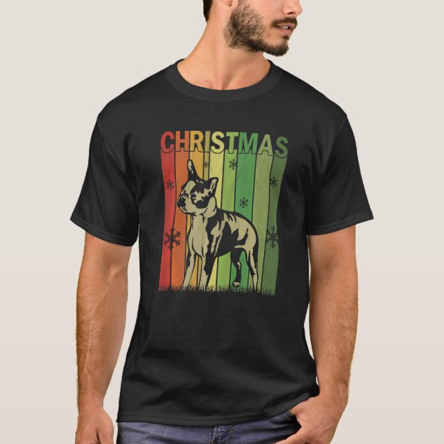 Family Xmas Pyjamas Matching Retro Boston Terrier  T-Shirt (Front)