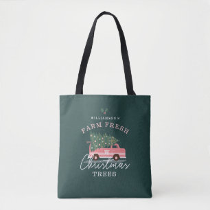 Family's Farm Fresh Christmas Trees Pink Retro Van Tote Bag