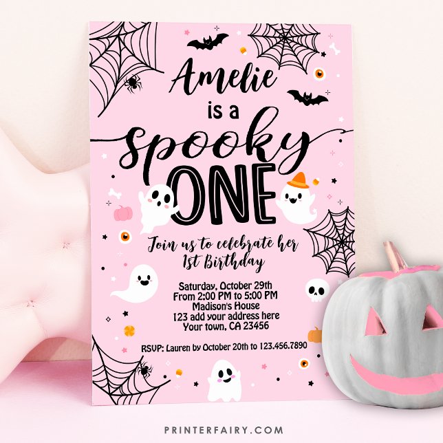 Famoso uno, primer cumpleaños, Halloween rosa Invitation (Creator Uploaded)